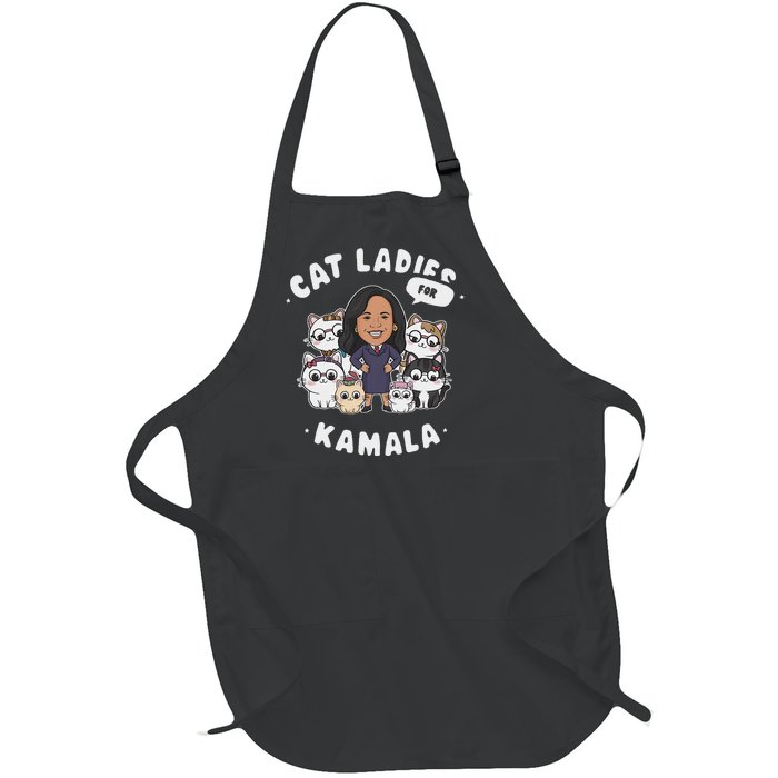 Cat Ladies For Kamala 2024 Presidential Support Full-Length Apron With Pockets