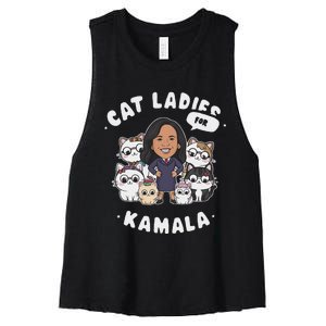 Cat Ladies For Kamala 2024 Presidential Support Women's Racerback Cropped Tank