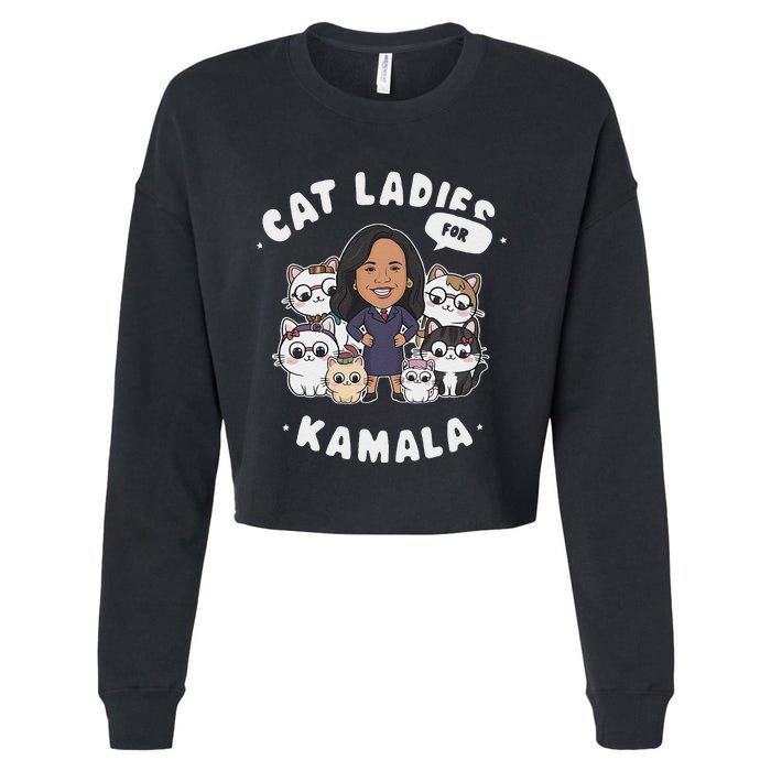 Cat Ladies For Kamala 2024 Presidential Support Cropped Pullover Crew