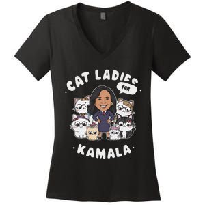 Cat Ladies For Kamala 2024 Presidential Support Women's V-Neck T-Shirt