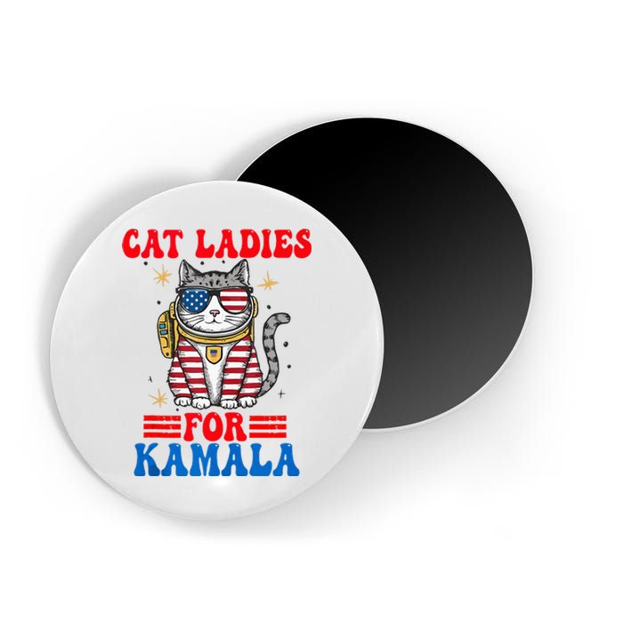 Cat Ladies For Kamala Space Cat Usa Flag Harris 2024 Magnet