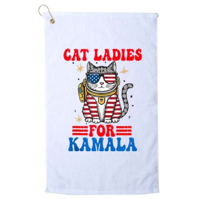 Cat Ladies For Kamala Space Cat Usa Flag Harris 2024 Platinum Collection Golf Towel