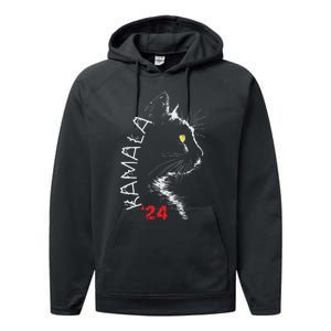 Cat Ladies For Kamala Cat 2024 President Kamala Harris Performance Fleece Hoodie