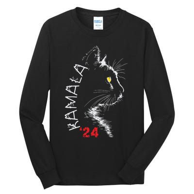 Cat Ladies For Kamala Cat 2024 President Kamala Harris Tall Long Sleeve T-Shirt