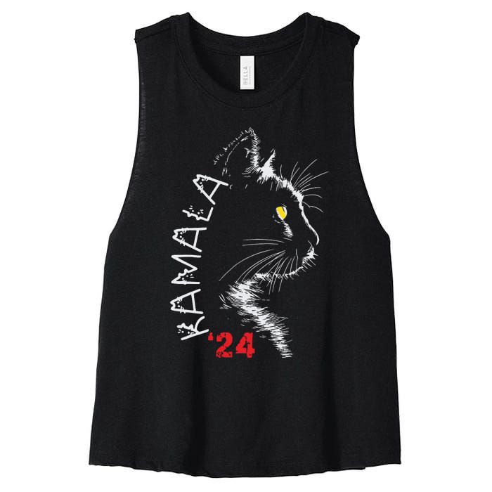 Cat Ladies For Kamala Cat 2024 President Kamala Harris Women's Racerback Cropped Tank