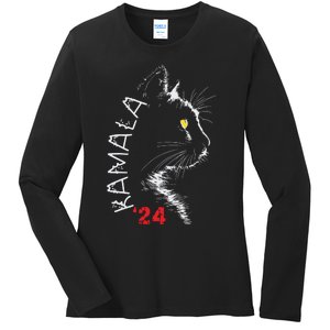 Cat Ladies For Kamala Cat 2024 President Kamala Harris Ladies Long Sleeve Shirt