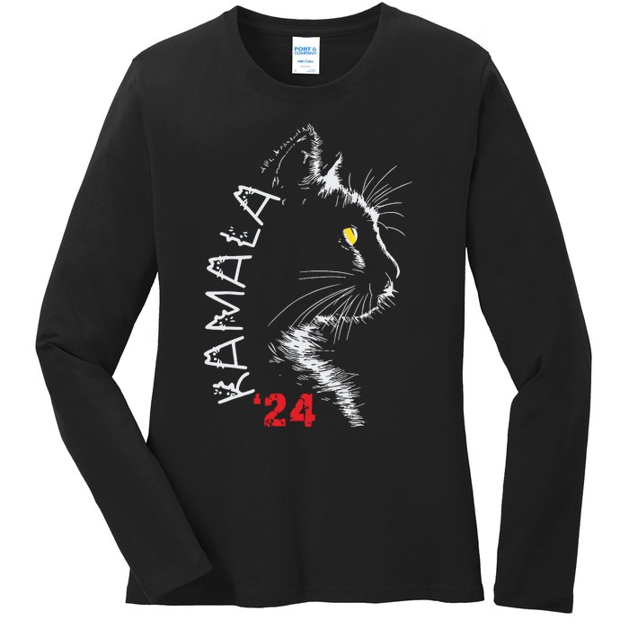 Cat Ladies For Kamala Cat 2024 President Kamala Harris Ladies Long Sleeve Shirt