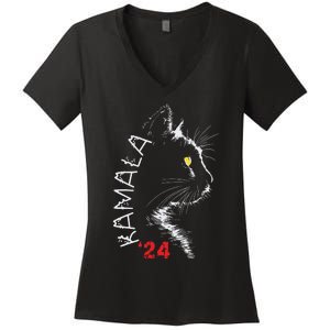 Cat Ladies For Kamala Cat 2024 President Kamala Harris Women's V-Neck T-Shirt