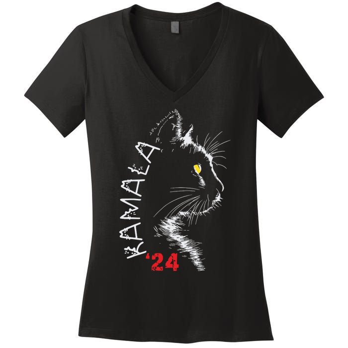 Cat Ladies For Kamala Cat 2024 President Kamala Harris Women's V-Neck T-Shirt