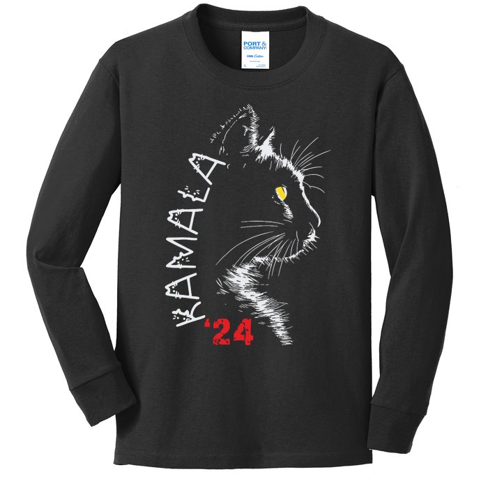 Cat Ladies For Kamala Cat 2024 President Kamala Harris Kids Long Sleeve Shirt