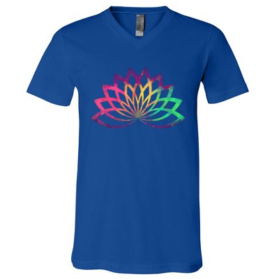 Colorful Lotus Flower Brightly Coloured Yoga Gift Cute Gift V-Neck T-Shirt