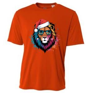 Christmas Lion Face Santa Hat Snowflakes Sunglasses Tropical Gift Cooling Performance Crew T-Shirt