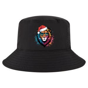 Christmas Lion Face Santa Hat Snowflakes Sunglasses Tropical Gift Cool Comfort Performance Bucket Hat