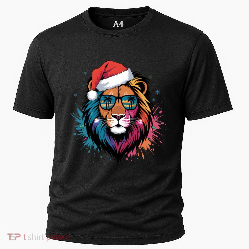 Christmas Lion Face Santa Hat Snowflakes Sunglasses Tropical Gift Cooling Performance Crew T-Shirt