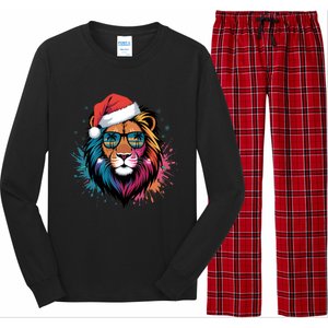 Christmas Lion Face Santa Hat Snowflakes Sunglasses Tropical Gift Long Sleeve Pajama Set