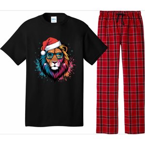 Christmas Lion Face Santa Hat Snowflakes Sunglasses Tropical Gift Pajama Set