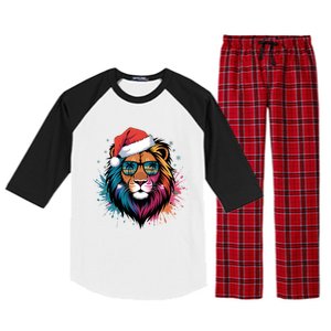 Christmas Lion Face Santa Hat Snowflakes Sunglasses Tropical Gift Raglan Sleeve Pajama Set