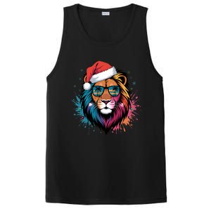 Christmas Lion Face Santa Hat Snowflakes Sunglasses Tropical Gift PosiCharge Competitor Tank