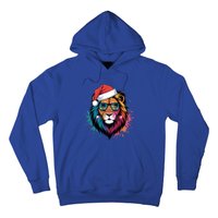 Christmas Lion Face Santa Hat Snowflakes Sunglasses Tropical Gift Hoodie