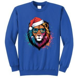 Christmas Lion Face Santa Hat Snowflakes Sunglasses Tropical Gift Sweatshirt