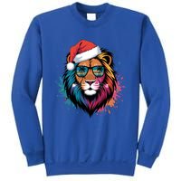 Christmas Lion Face Santa Hat Snowflakes Sunglasses Tropical Gift Sweatshirt