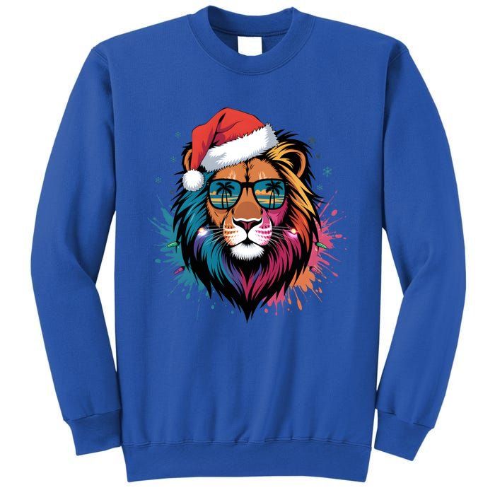 Christmas Lion Face Santa Hat Snowflakes Sunglasses Tropical Gift Sweatshirt