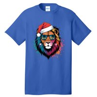 Christmas Lion Face Santa Hat Snowflakes Sunglasses Tropical Gift Tall T-Shirt