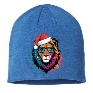 Christmas Lion Face Santa Hat Snowflakes Sunglasses Tropical Gift Sustainable Beanie