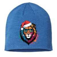 Christmas Lion Face Santa Hat Snowflakes Sunglasses Tropical Gift Sustainable Beanie