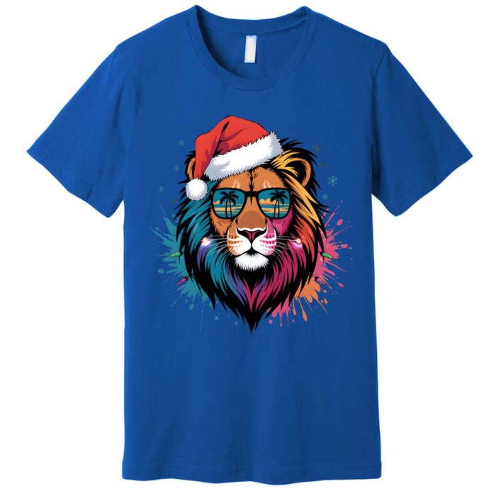 Christmas Lion Face Santa Hat Snowflakes Sunglasses Tropical Gift Premium T-Shirt