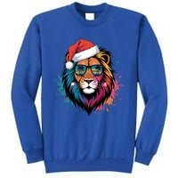 Christmas Lion Face Santa Hat Snowflakes Sunglasses Tropical Gift Tall Sweatshirt