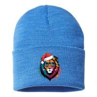 Christmas Lion Face Santa Hat Snowflakes Sunglasses Tropical Gift Sustainable Knit Beanie