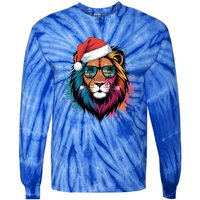 Christmas Lion Face Santa Hat Snowflakes Sunglasses Tropical Gift Tie-Dye Long Sleeve Shirt