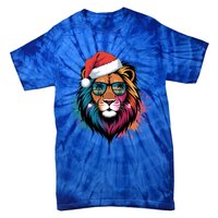 Christmas Lion Face Santa Hat Snowflakes Sunglasses Tropical Gift Tie-Dye T-Shirt