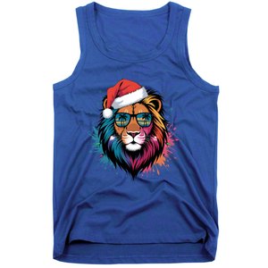 Christmas Lion Face Santa Hat Snowflakes Sunglasses Tropical Gift Tank Top