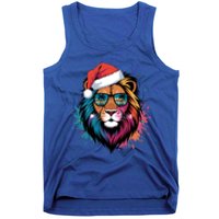 Christmas Lion Face Santa Hat Snowflakes Sunglasses Tropical Gift Tank Top