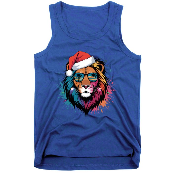 Christmas Lion Face Santa Hat Snowflakes Sunglasses Tropical Gift Tank Top