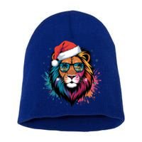 Christmas Lion Face Santa Hat Snowflakes Sunglasses Tropical Gift Short Acrylic Beanie