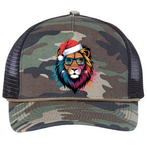 Christmas Lion Face Santa Hat Snowflakes Sunglasses Tropical Gift Retro Rope Trucker Hat Cap