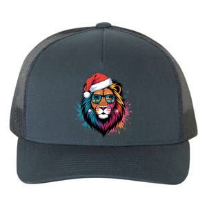 Christmas Lion Face Santa Hat Snowflakes Sunglasses Tropical Gift Yupoong Adult 5-Panel Trucker Hat