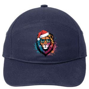 Christmas Lion Face Santa Hat Snowflakes Sunglasses Tropical Gift 7-Panel Snapback Hat