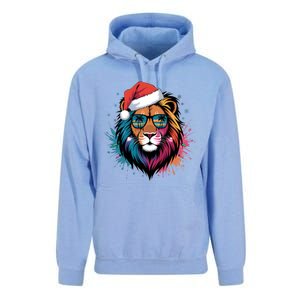 Christmas Lion Face Santa Hat Snowflakes Sunglasses Tropical Gift Unisex Surf Hoodie