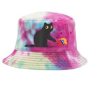 Cat Ladies For Kamala Harris Donald Trump 2024 Sarcastic Tie-Dyed Bucket Hat