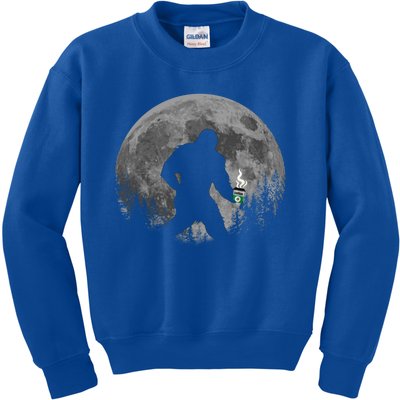 Coffee Lovers Funny Sasquatch Moon Bigfoot Hot Coffee Java Cool Gift Kids Sweatshirt