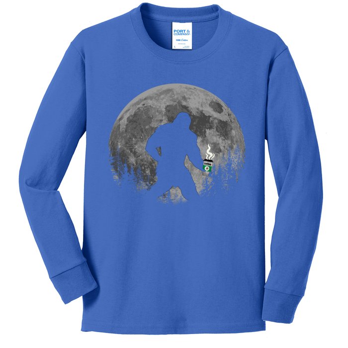 Coffee Lovers Funny Sasquatch Moon Bigfoot Hot Coffee Java Cool Gift Kids Long Sleeve Shirt