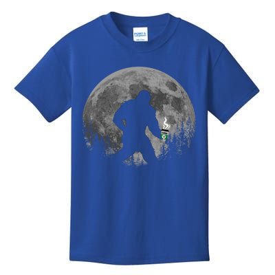 Coffee Lovers Funny Sasquatch Moon Bigfoot Hot Coffee Java Cool Gift Kids T-Shirt