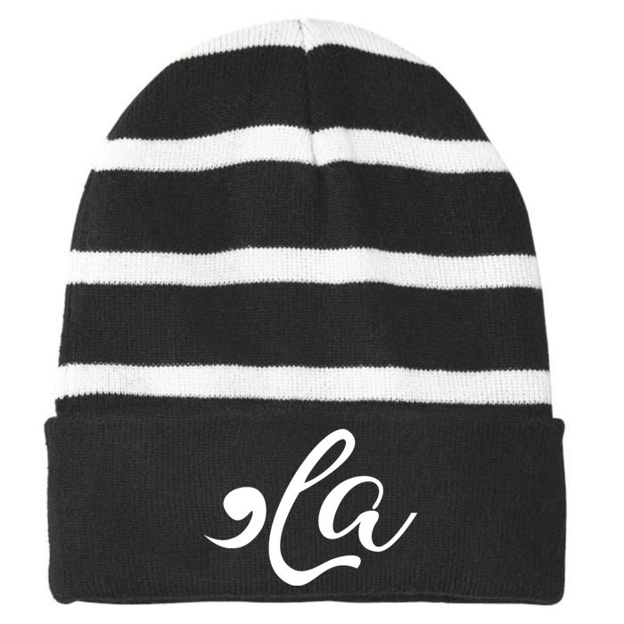 Comma La Funny Kamala Harris For President 2024 Striped Beanie with Solid Band