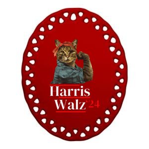 Cat Ladies For Kamala Walz Funny Cat 2024 President Gift Ceramic Oval Ornament