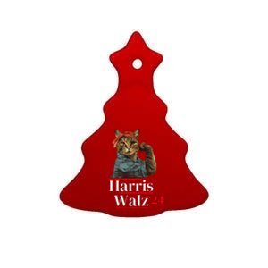 Cat Ladies For Kamala Walz Funny Cat 2024 President Gift Ceramic Tree Ornament