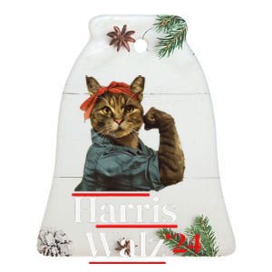 Cat Ladies For Kamala Walz Funny Cat 2024 President Gift Ceramic Bell Ornament